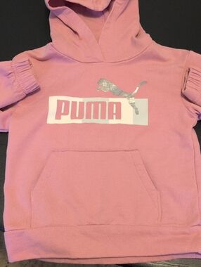 Puma Girls Pink Hooded Sweatshirt with Silver Logo